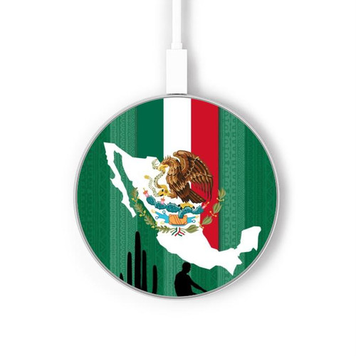 S2994 Mexico Football Soccer Kabelloses Ladegerät Pad 15W Typ-C iPhone Android LED Licht Ladestation