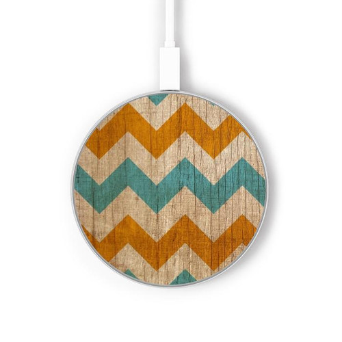S3033 Vintage Wood Chevron Graphic Printed Kabelloses Ladegerät Pad 15W Typ-C iPhone Android LED Licht Ladestation