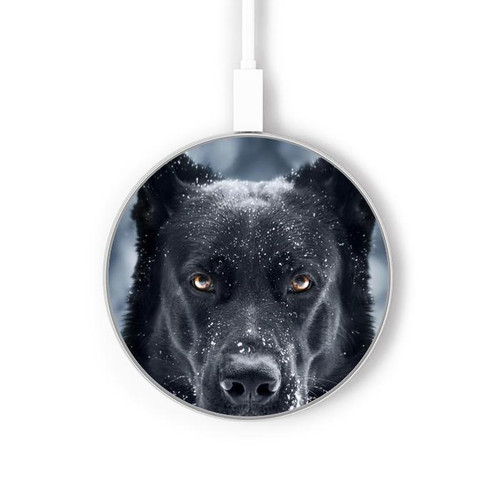 S3168 German Shepherd Black Dog Kabelloses Ladegerät Pad 15W Typ-C iPhone Android LED Licht Ladestation