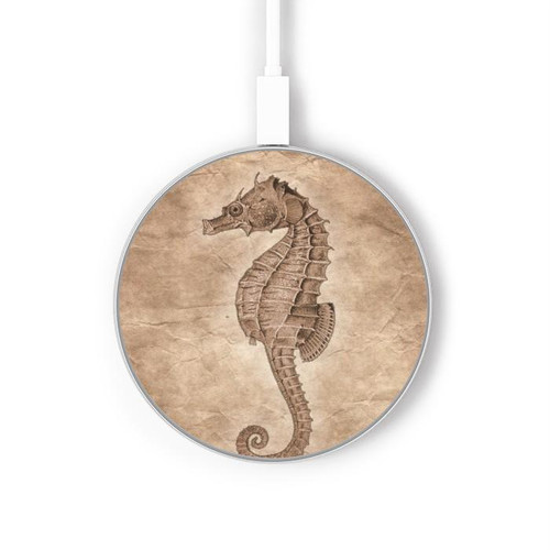 S3214 Seahorse Skeleton Fossil Kabelloses Ladegerät Pad 15W Typ-C iPhone Android LED Licht Ladestation
