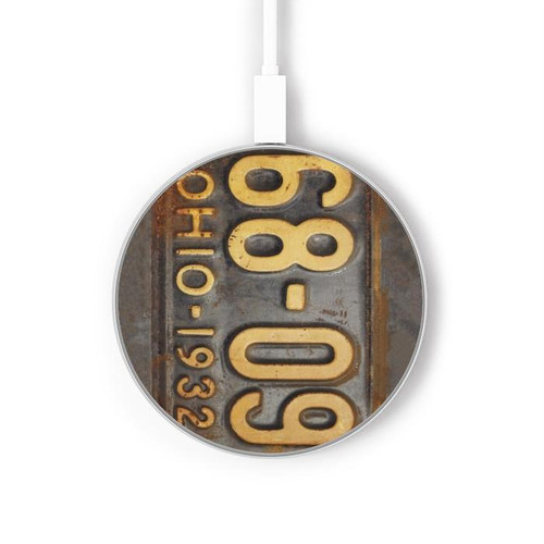 S3228 Vintage Car License Plate Kabelloses Ladegerät Pad 15W Typ-C iPhone Android LED Licht Ladestation