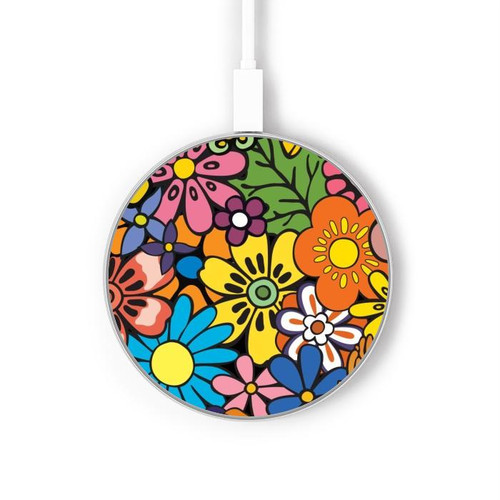 S3281 Colorful Hippie Flowers Pattern Kabelloses Ladegerät Pad 15W Typ-C iPhone Android LED Licht Ladestation