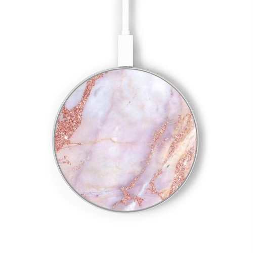 S3482 Soft Pink Marble Graphic Print Kabelloses Ladegerät Pad 15W Typ-C iPhone Android LED Licht Ladestation