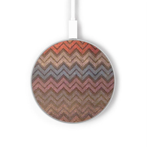 S3752 Zigzag Fabric Pattern Graphic Printed Kabelloses Ladegerät Pad 15W Typ-C iPhone Android LED Licht Ladestation