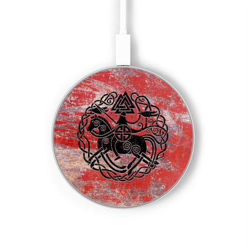 S3831 Viking Norse Ancient Symbol Kabelloses Ladegerät Pad 15W Typ-C iPhone Android LED Licht Ladestation
