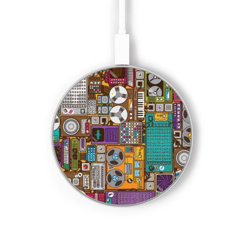 S3879 Retro Music Doodle Kabelloses Ladegerät Pad 15W Typ-C iPhone Android LED Licht Ladestation