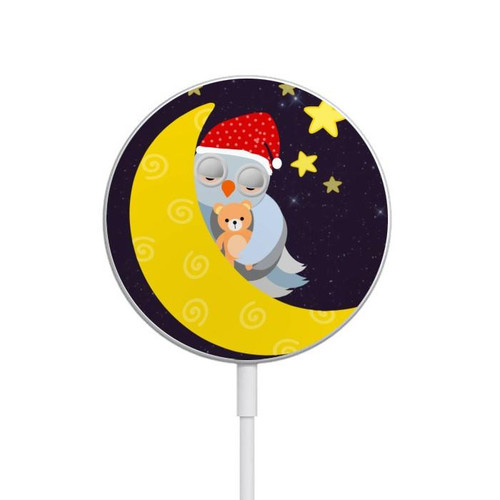 S2849 Cute Sleepy Owl Moon Night Magnetisches kabelloses Ladepad mit MagSafe 15W für iPhone 16 15 14 13 12