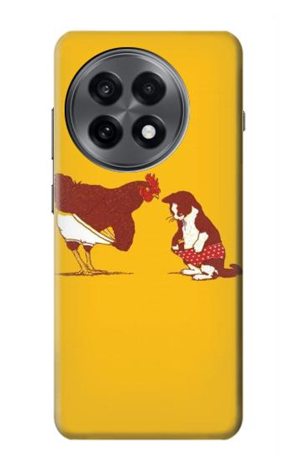 S1093 Rooster and Cat Joke Hülle Schutzhülle Taschen für OnePlus 13R