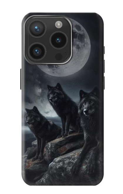 S3970 Black Wolf Full Moon Hülle Schutzhülle Taschen für iPhone 15 Pro
