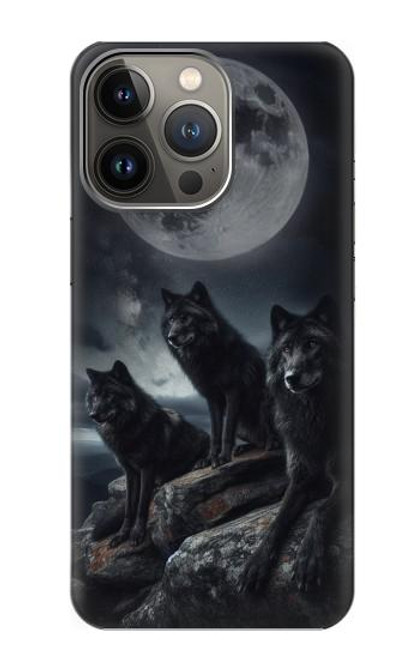 S3970 Black Wolf Full Moon Hülle Schutzhülle Taschen für iPhone 13