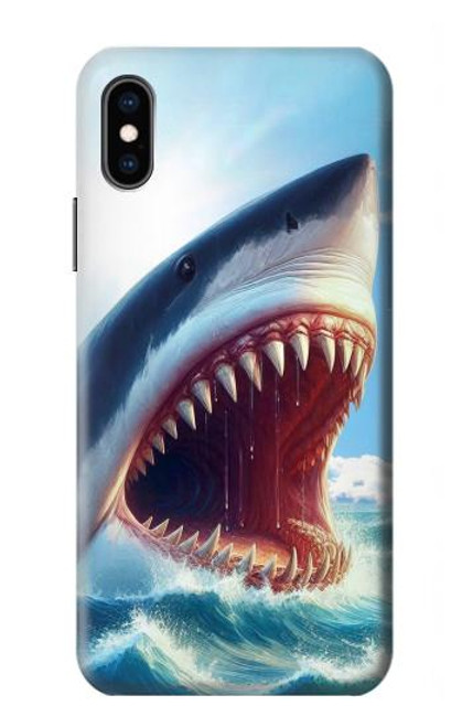 S4004 Oil Color Painting Giant Shark Hülle Schutzhülle Taschen für iPhone X, iPhone XS
