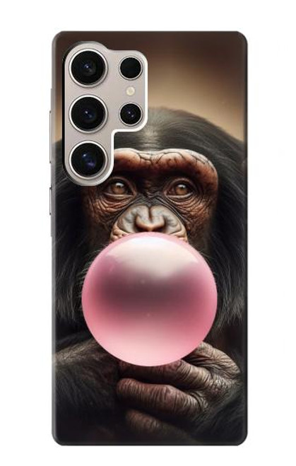 S3973 Chimpanzee Blowing Pink Bubblegum Hülle Schutzhülle Taschen für Samsung Galaxy S24 Ultra