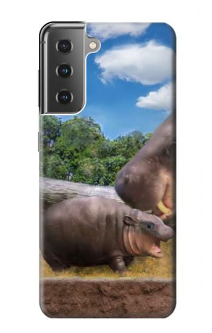 S4031 Baby Hippo Hippopotamus Family Hülle Schutzhülle Taschen für Samsung Galaxy S21 Plus 5G, Galaxy S21+ 5G