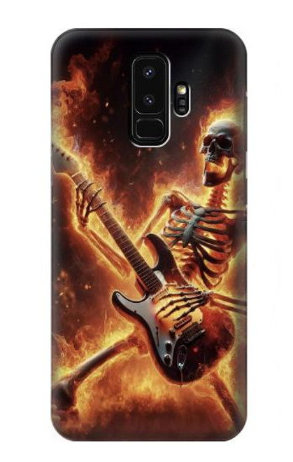 S3984 Fire Skeleton Playing Guitar Hülle Schutzhülle Taschen für Samsung Galaxy S9 Plus