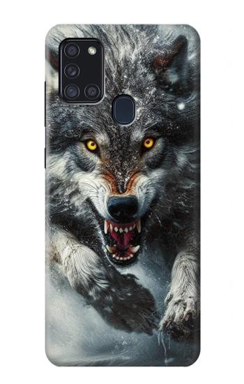S3965 Angry Wolf Running Hülle Schutzhülle Taschen für Samsung Galaxy A21s