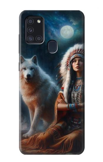 S3995 Grim Wolf Indian Girl Hülle Schutzhülle Taschen für Samsung Galaxy A21s