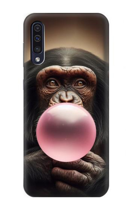S3973 Chimpanzee Blowing Pink Bubblegum Hülle Schutzhülle Taschen für Samsung Galaxy A50
