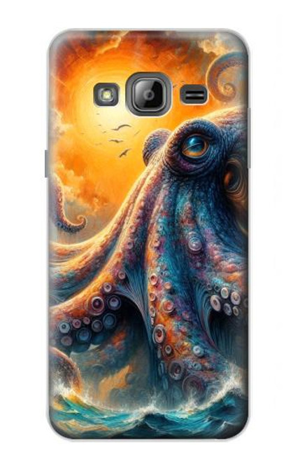 S4003 Oil Color Painting Giant Octopus Hülle Schutzhülle Taschen für Samsung Galaxy J3 (2016)