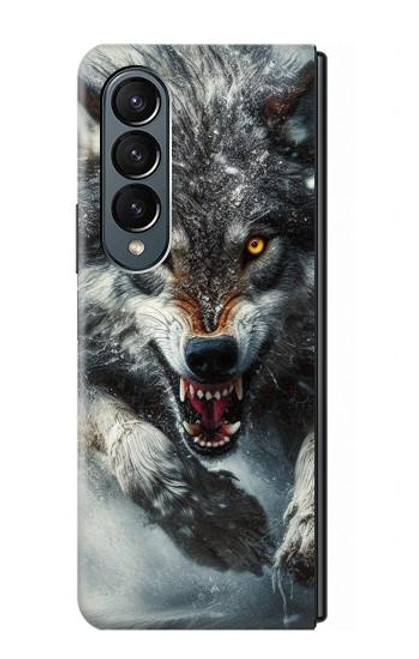 S3965 Angry Wolf Running Hülle Schutzhülle Taschen für Samsung Galaxy Z Fold 4