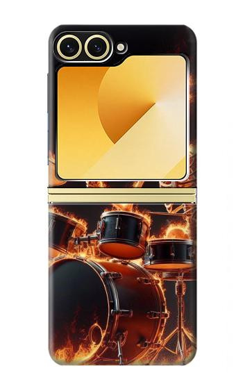 S3985 Fire Skull Drummer Hülle Schutzhülle Taschen für Samsung Galaxy Z Flip 6, Flip 7 FE