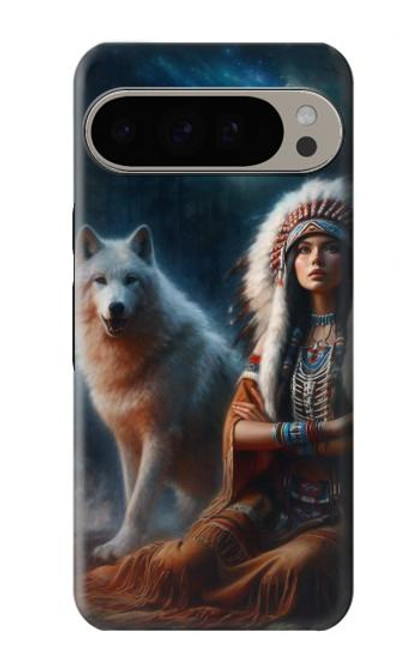 S3995 Grim Wolf Indian Girl Hülle Schutzhülle Taschen für Google Pixel 9 Pro XL