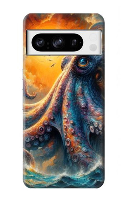 S4003 Oil Color Painting Giant Octopus Hülle Schutzhülle Taschen für Google Pixel 8 pro