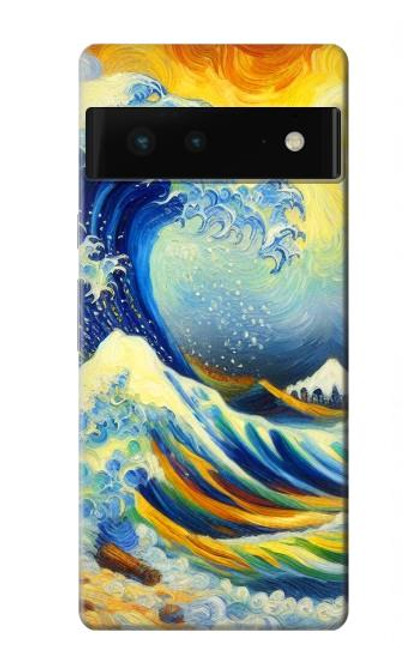 S4005 Oil Color Painting Great Waves Hülle Schutzhülle Taschen für Google Pixel 6