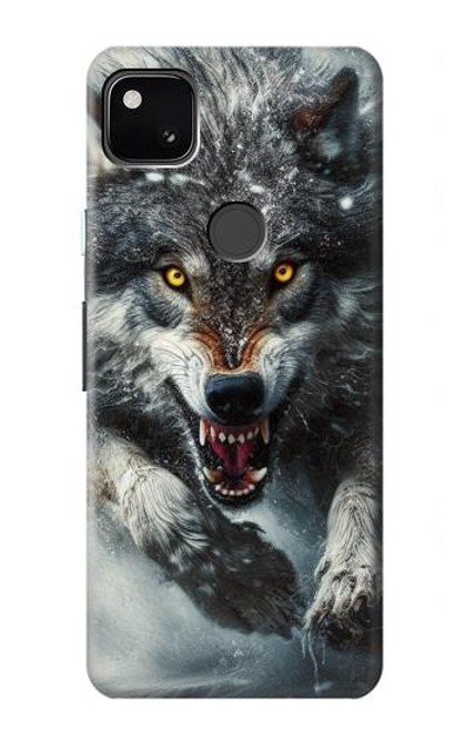 S3965 Angry Wolf Running Hülle Schutzhülle Taschen für Google Pixel 4a