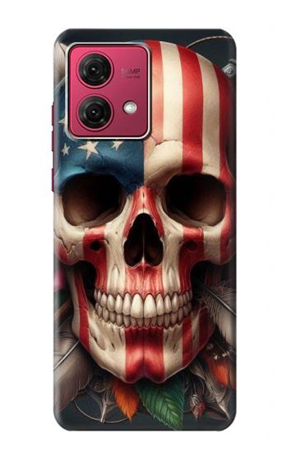 S4015 Skull American Flag Hülle Schutzhülle Taschen für Motorola Moto G84