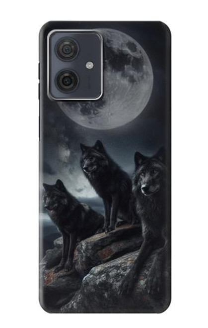 S3970 Black Wolf Full Moon Hülle Schutzhülle Taschen für Motorola Moto G54