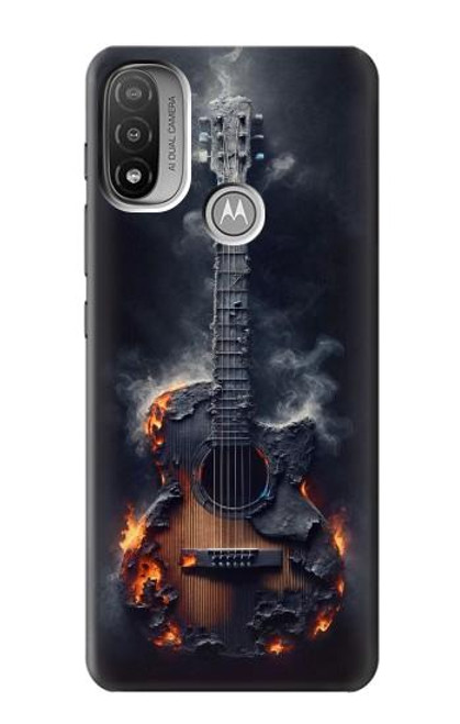 S3972 Burned Acoustic Guitar Graphic Hülle Schutzhülle Taschen für Motorola Moto E20,E30,E40