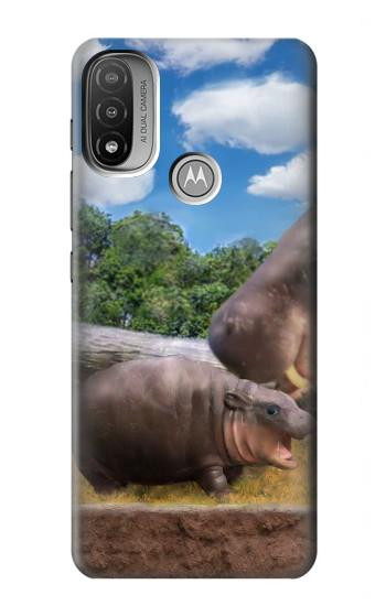 S4031 Baby Hippo Hippopotamus Family Hülle Schutzhülle Taschen für Motorola Moto E20,E30,E40
