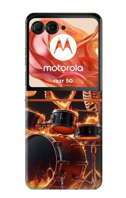 S3985 Fire Skull Drummer Hülle Schutzhülle Taschen für Motorola Razr 50