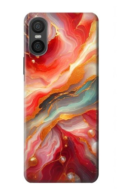 S4012 Red Marble Gold Veins Hülle Schutzhülle Taschen für Sony Xperia 10 VI