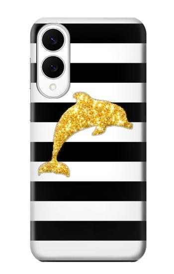 S2882 Black and White Striped Gold Dolphin Hülle Schutzhülle Taschen für Samsung Galaxy S25 Edge