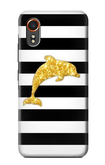 S2882 Black and White Striped Gold Dolphin Hülle Schutzhülle Taschen für Samsung Galaxy XCover7