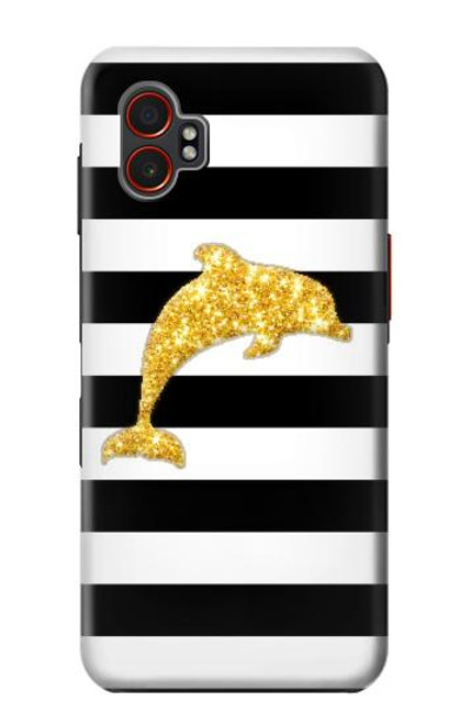 S2882 Black and White Striped Gold Dolphin Hülle Schutzhülle Taschen für Samsung Galaxy XCover7 Pro