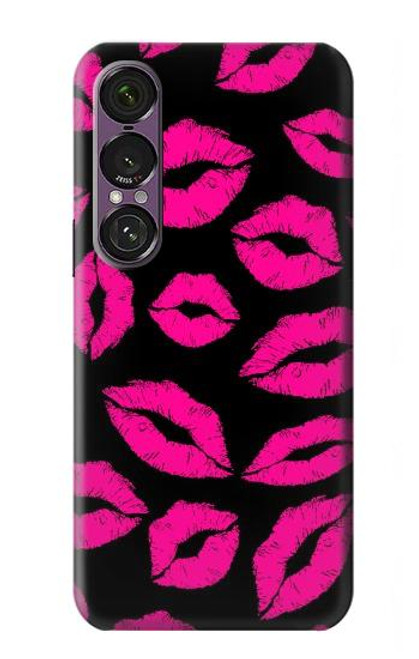 S2933 Pink Lips Kisses on Black Hülle Schutzhülle Taschen für Sony Xperia 1 VII