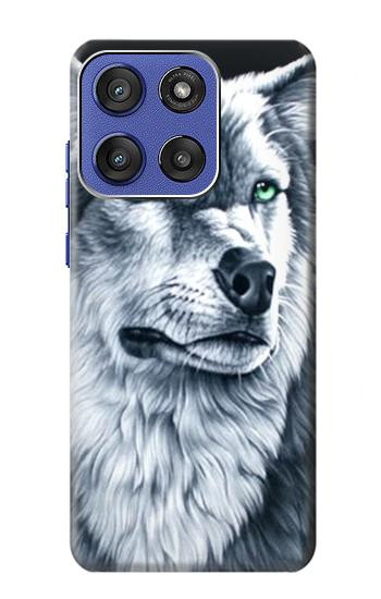 S0123 Grim White Wolf Hülle Schutzhülle Taschen für Motorola Moto G Stylus 5G (2025,2026), Edge 60 Stylus