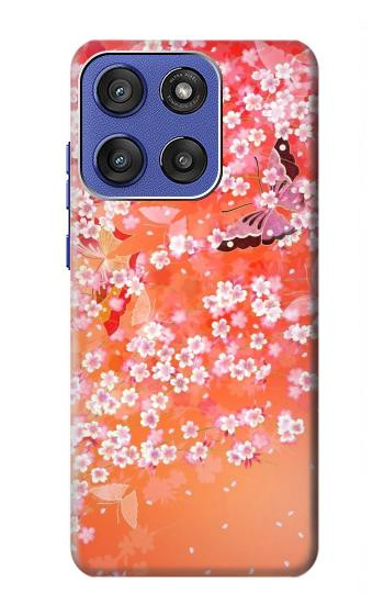 S2543 Japanese Kimono Style Flower Pattern Hülle Schutzhülle Taschen für Motorola Moto G Stylus 5G (2025), Edge 60 Stylus