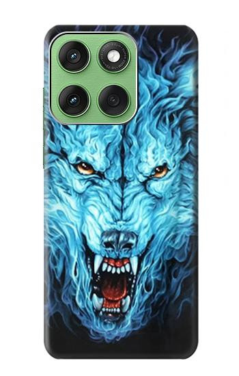 S0752 Blue Fire Grim Wolf Hülle Schutzhülle Taschen für Motorola Edge 60