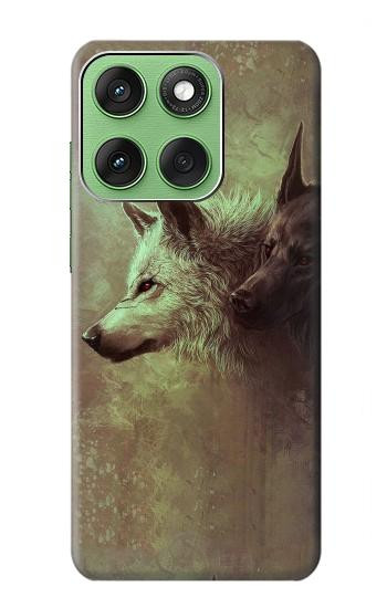 S0931 White Black Wolf Hülle Schutzhülle Taschen für Motorola Edge 60