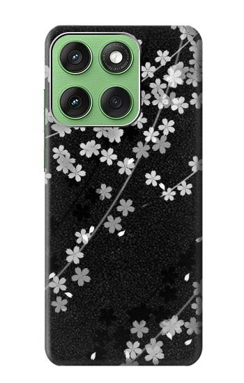 S2544 Japanese Kimono Style Black Flower Pattern Hülle Schutzhülle Taschen für Motorola Edge 60