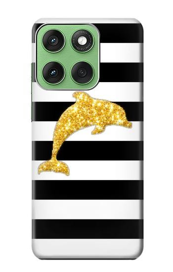 S2882 Black and White Striped Gold Dolphin Hülle Schutzhülle Taschen für Motorola Edge 60