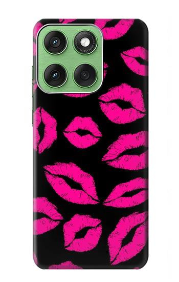 S2933 Pink Lips Kisses on Black Hülle Schutzhülle Taschen für Motorola Edge 60