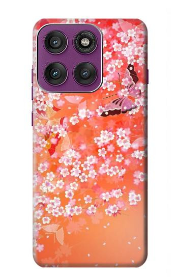 S2543 Japanese Kimono Style Flower Pattern Hülle Schutzhülle Taschen für Motorola Edge 60 Pro
