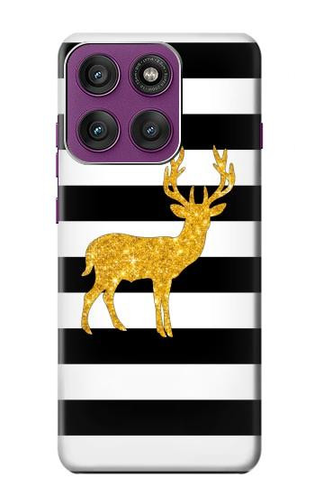 S2794 Black and White Striped Deer Gold Sparkles Hülle Schutzhülle Taschen für Motorola Edge 60 Pro