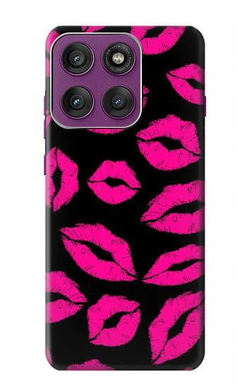 S2933 Pink Lips Kisses on Black Hülle Schutzhülle Taschen für Motorola Edge 60 Pro