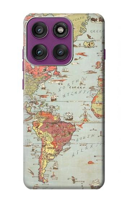 S3418 Vintage World Map Hülle Schutzhülle Taschen für Motorola Edge 60 Pro