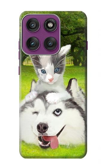 S3795 Kitten Cat Playful Siberian Husky Dog Paint Hülle Schutzhülle Taschen für Motorola Edge 60 Pro